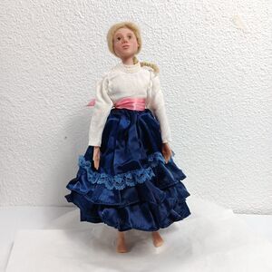 Hand Crafted Doll Resin Head Feet Hands Moleskin Body Wool Hair Satin Skirt